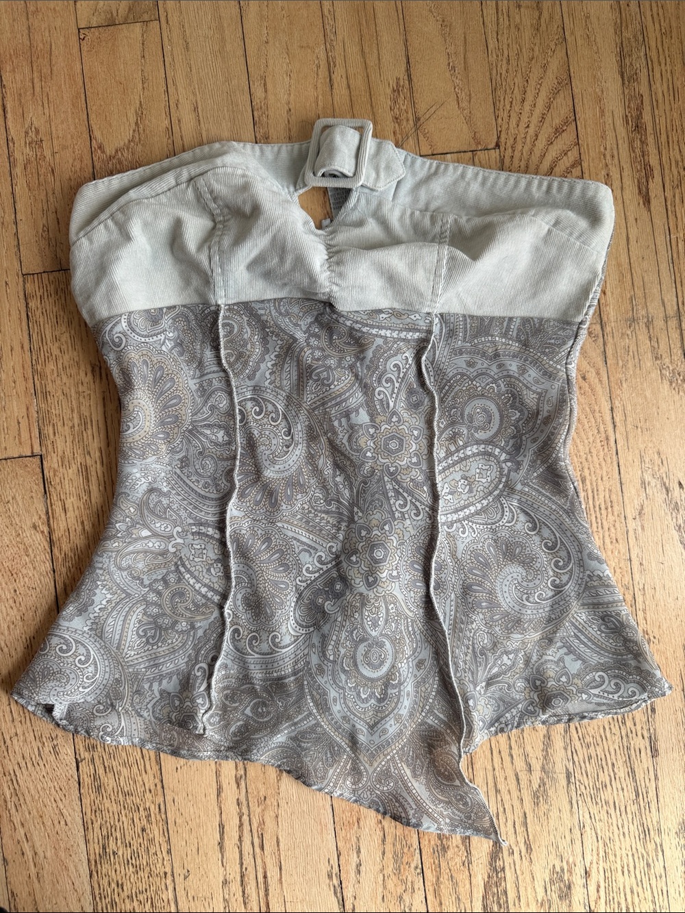 Y2k Charlotte Russe Strapless Paisley Bustier Top in Light Gray and Taupe Size S